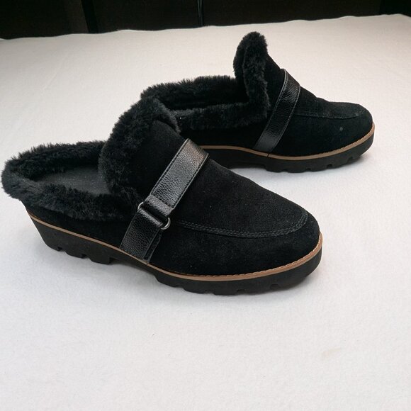 Vionic Women's Kailen‎ Faux Fur Black Tan Sherpa Mules Slip-On Size 6.5 - Picture 3 of 11